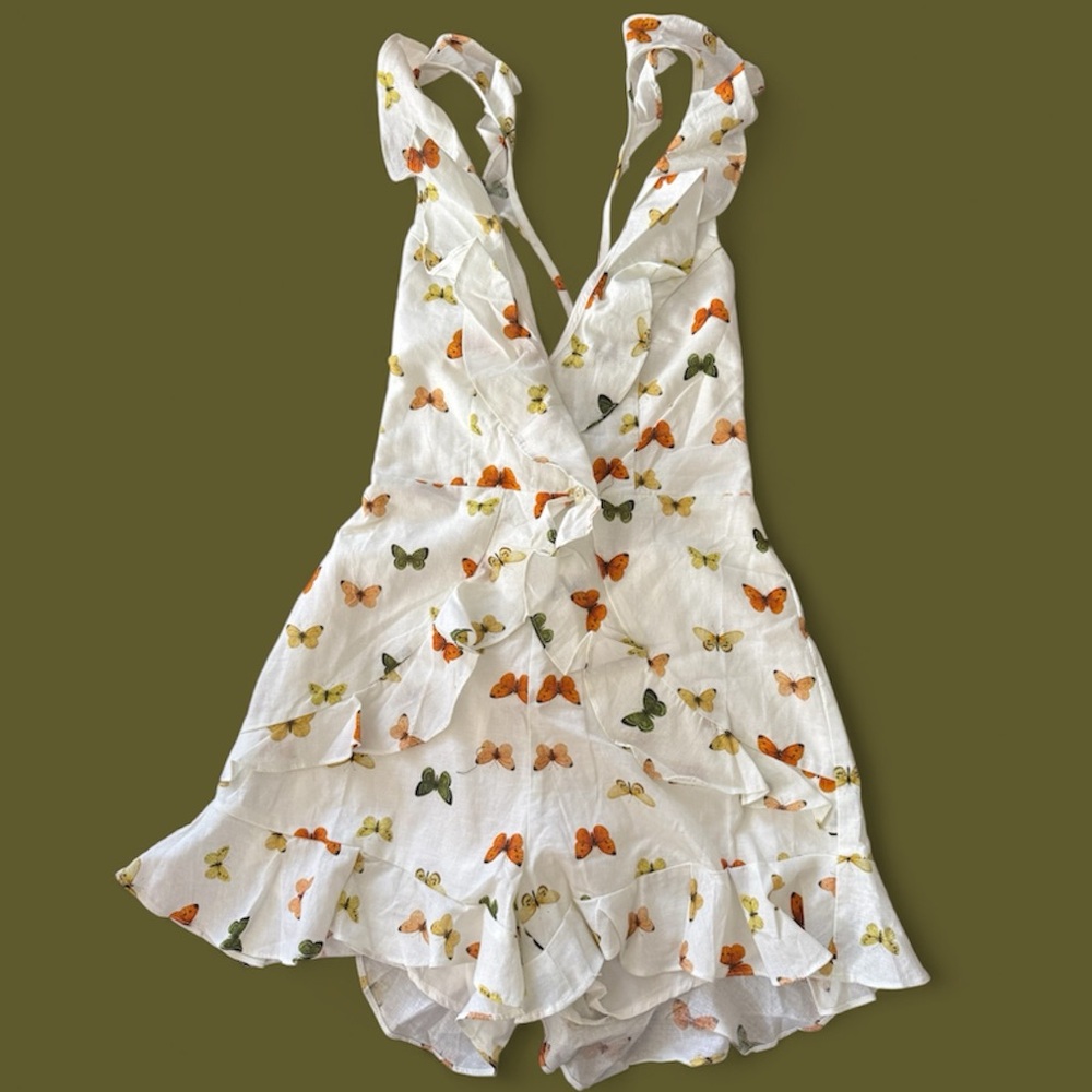 Butterfly Print Ruffle Romper